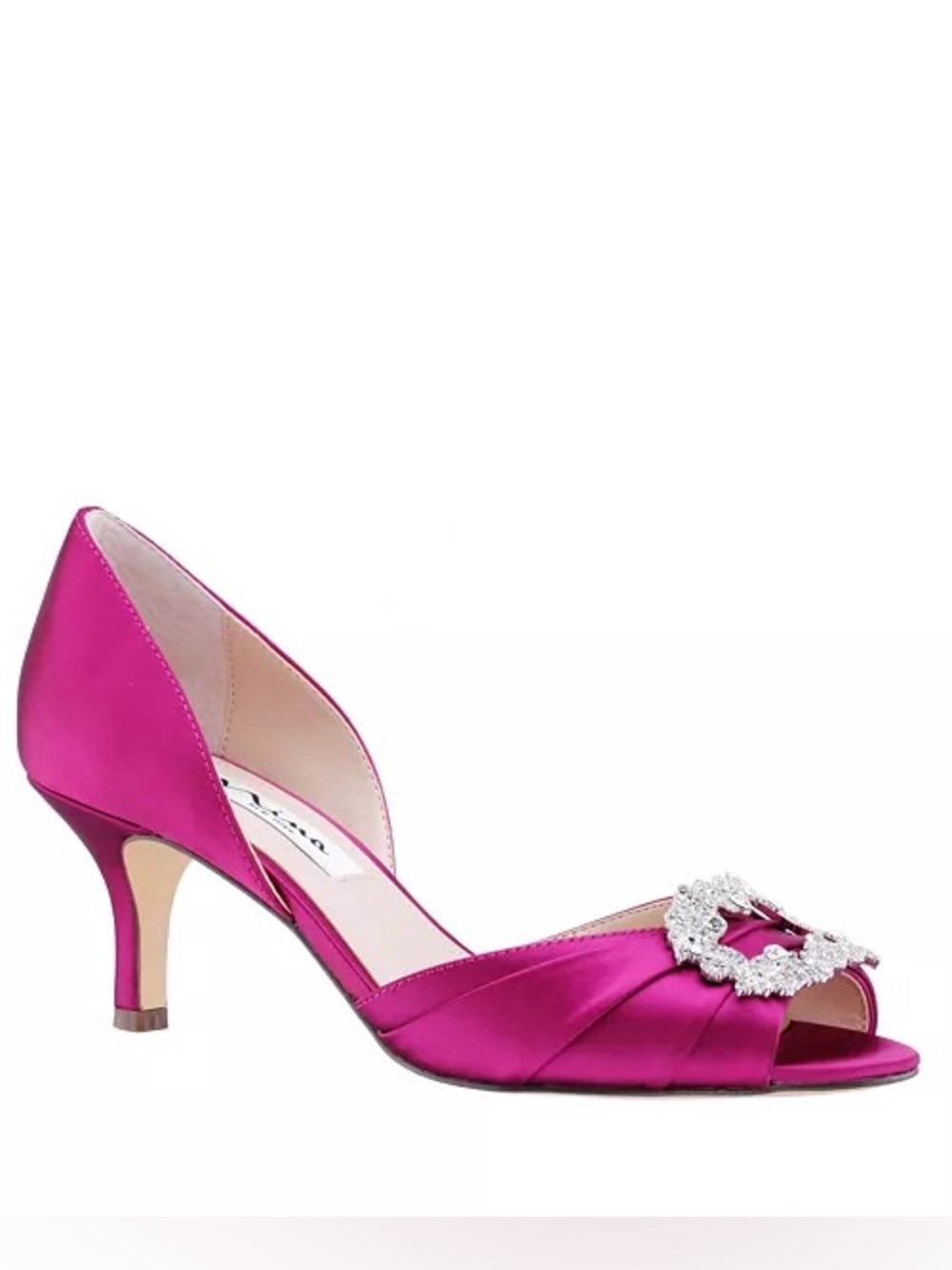 Nina Corrine Evening magenta peep-toe pumps with silver jeweled ornament, 6